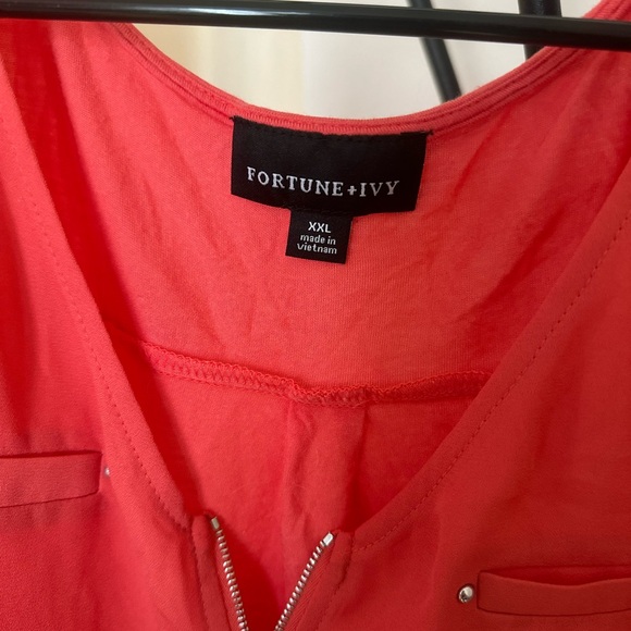 BOGO: Fortune + Ivy Coral Zip-Front Blouse - Picture 2 of 3